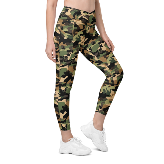 Crossover Leggings With Pockets - Woodlands Camo