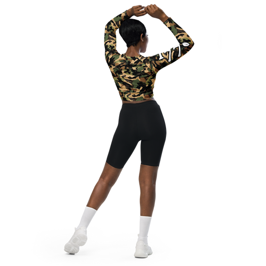 Recycled Long-Sleeve Crop Top - Woodlands Camo