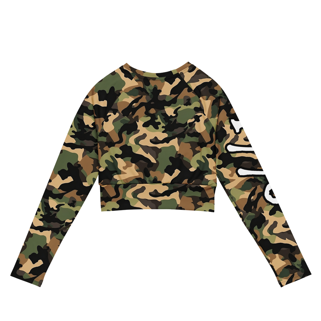 Recycled Long-Sleeve Crop Top - Woodlands Camo