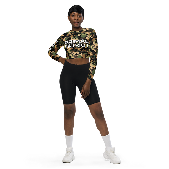 Recycled Long-Sleeve Crop Top - Woodlands Camo